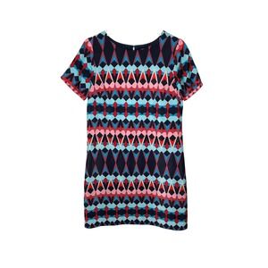 J. Crew Short Sleeve Shift Dress Geometric Print Red Blue Women's Size‎ 4